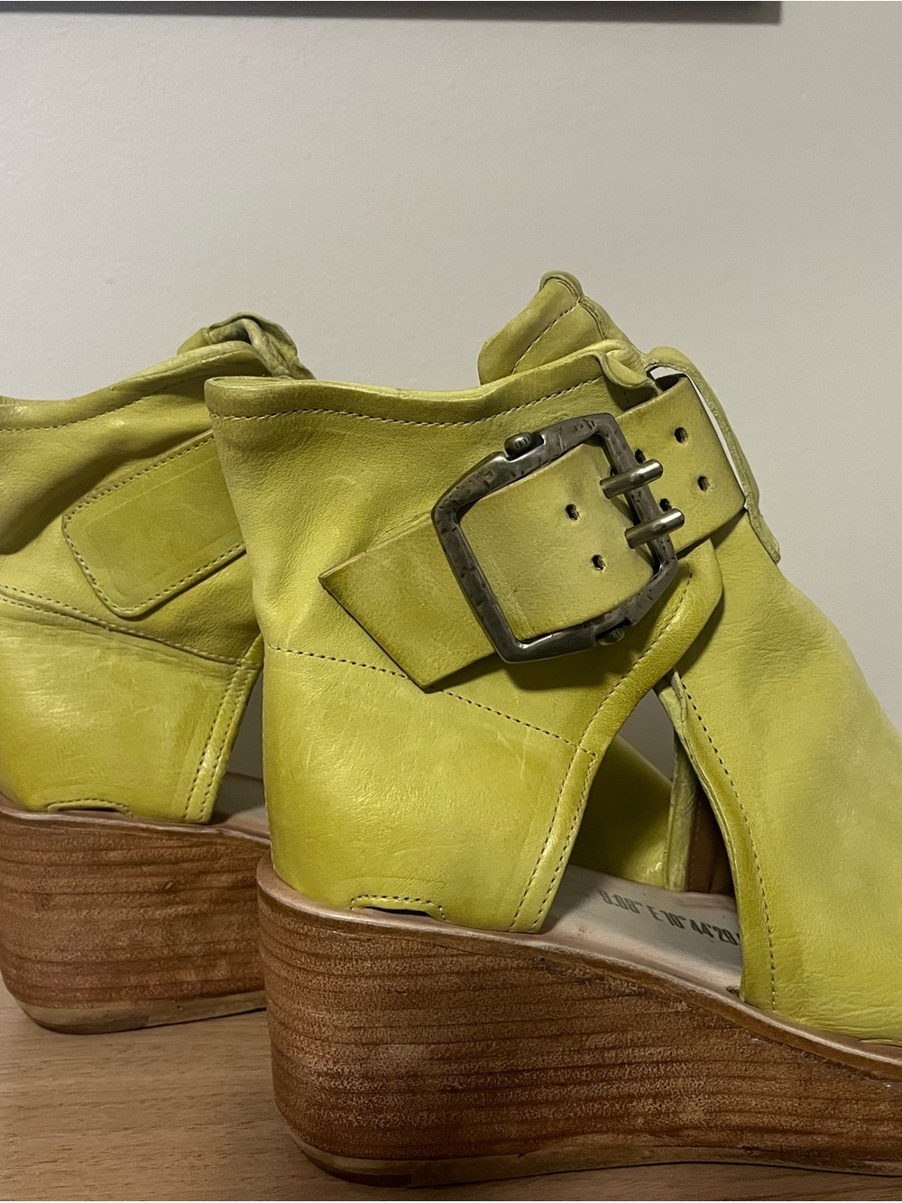 A.S.98 Lemon Yellow Leather Platform Sandals - Picture 3 of 6